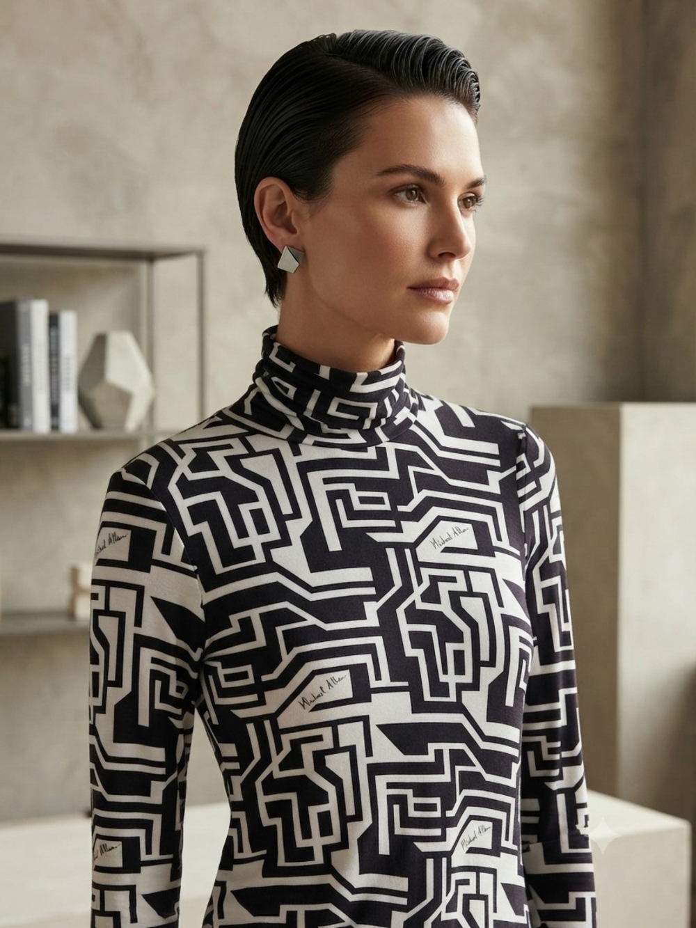 Richard Allan x H&M Black White Geometric Maze Turtleneck Medium